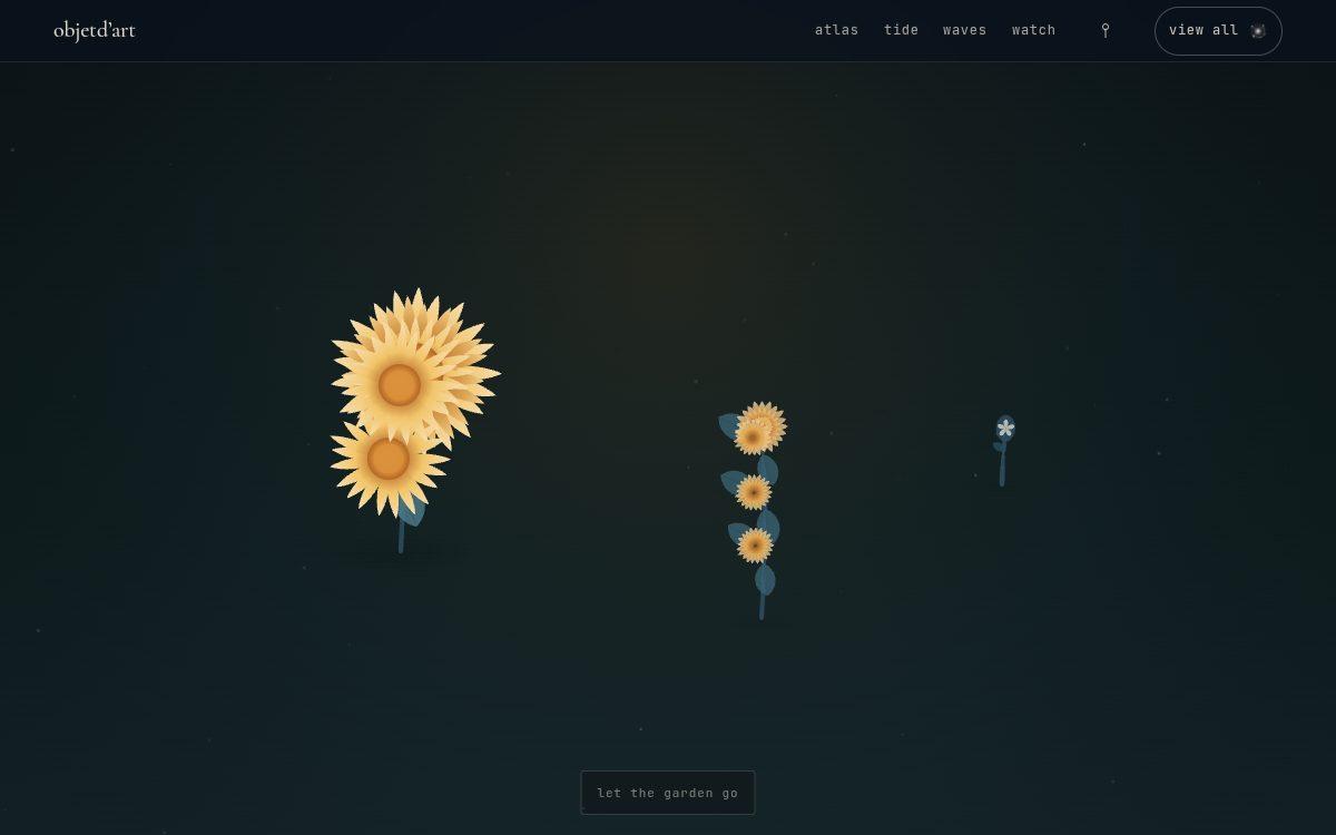 petals · symmetry — a dark garden where every flower is a deterministic species decoded from a seed, grown and bloomed entirely by hand.