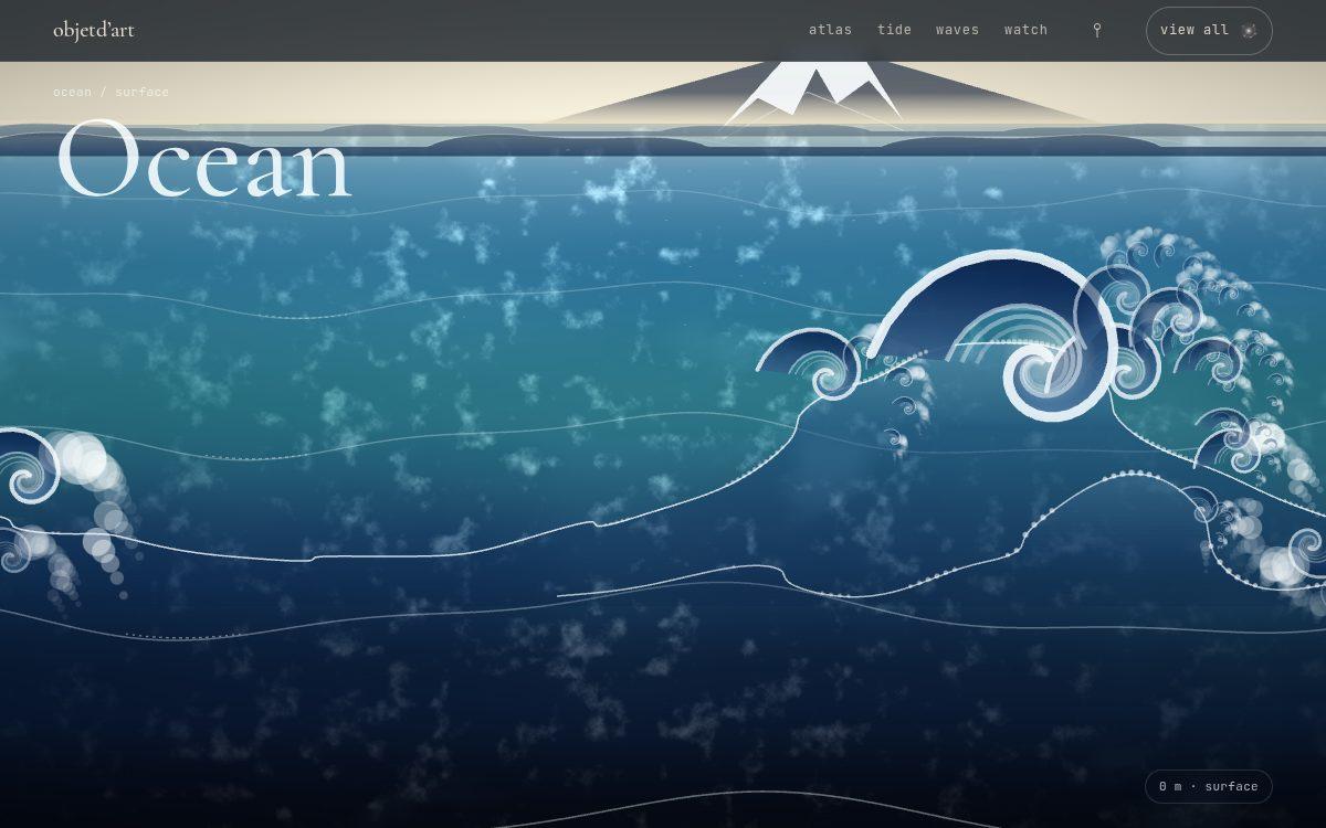 the deep · dive down — the whole body of water, and a dive straight down through it, from sunlit surface to the abyss.