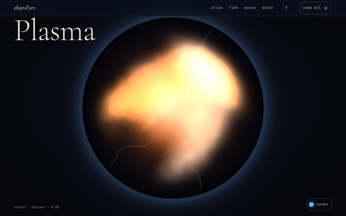 plasma globe — a glass plasma globe — an ionized core under glass, with lightning filaments reaching toward every finger.