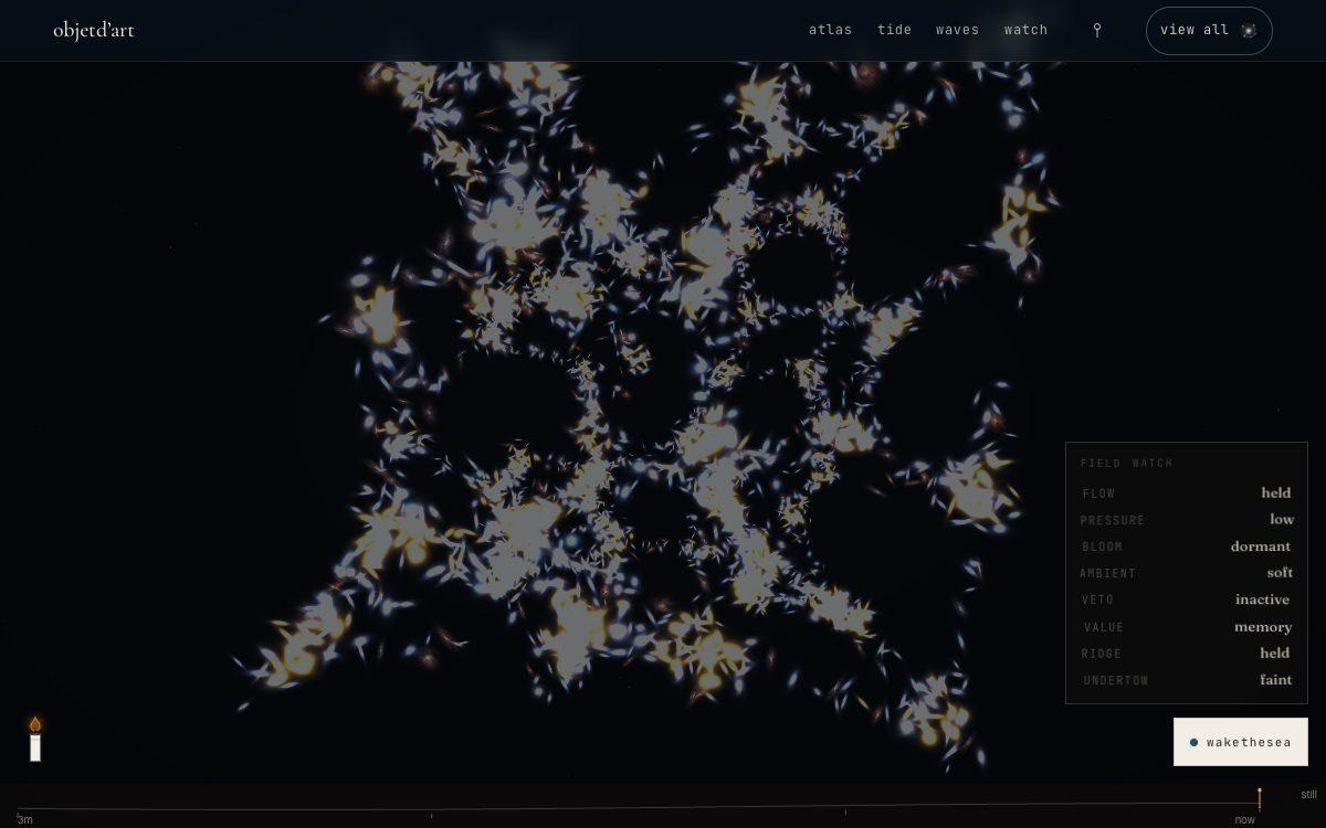the web that holds the light — a dark-matter density field with galaxies strung along it, where the sky you can see is a measurement of the one you cannot: light stands exactly where the invisible field stands above its threshold, and nowhere else.