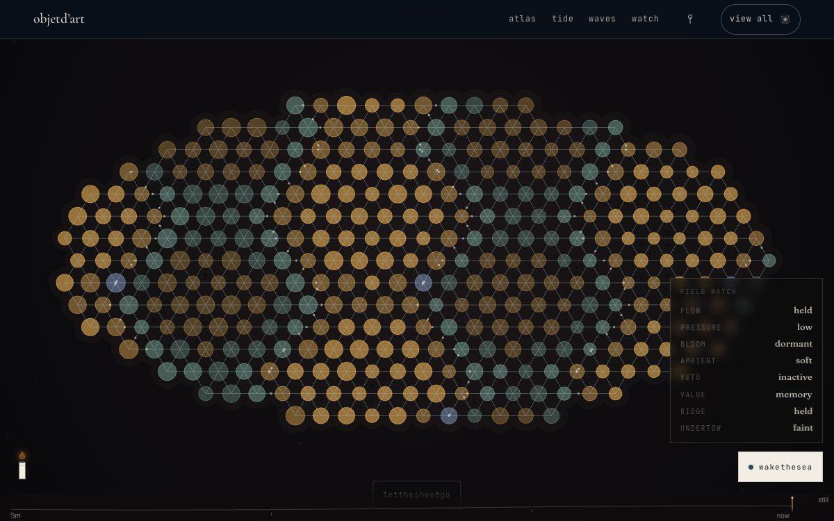 when one becomes many — a sheet of a few hundred cells held together by an adhesion graph, where how many neighbours hold a cell is the interval that cell sings — six is the root, and a cell coming loose falls through fifths and thirds toward the tritone.